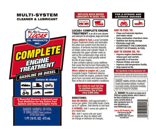 Lucas Oil Complete Engine Treatment (MPN: 10016)