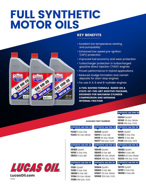 Lucas Oil Synthetic 5W-30 Motor Oil (MPN: 10049)