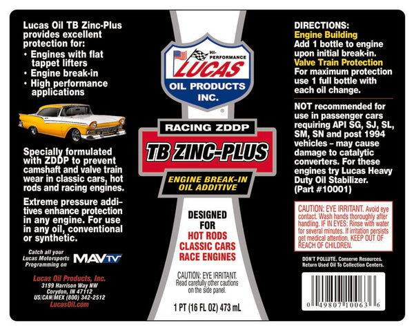 Lucas Oil TB Zinc Plus Engine Break-In Oil (MPN: 10063)