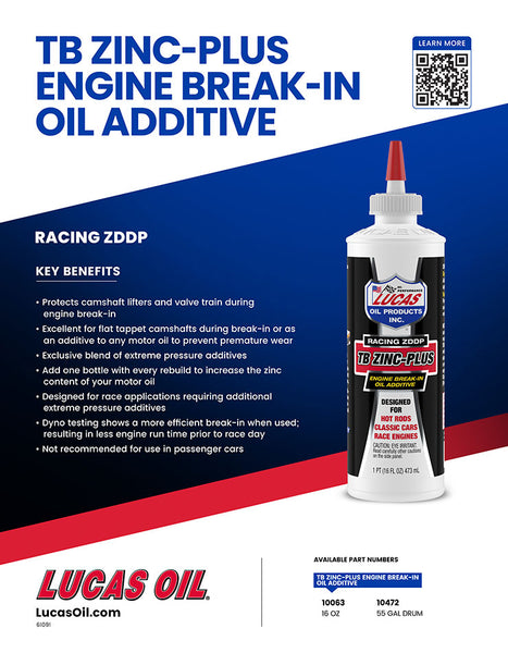 Lucas Oil TB Zinc Plus Engine Break-In Oil (MPN: 10063)