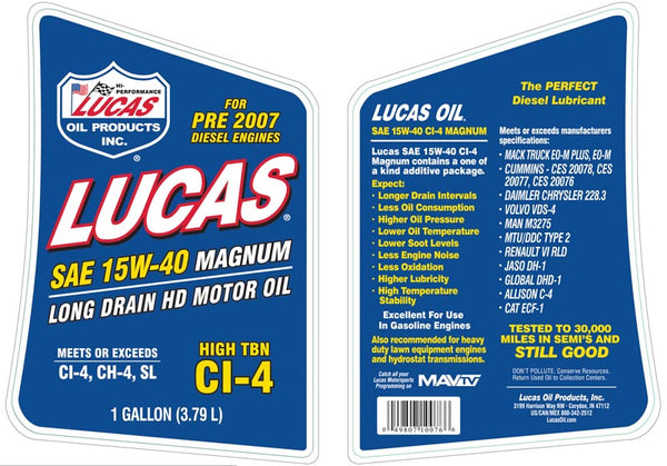 Lucas Oil 15W-40 Magnum High Total Base Number Oil (MPN: 10076)