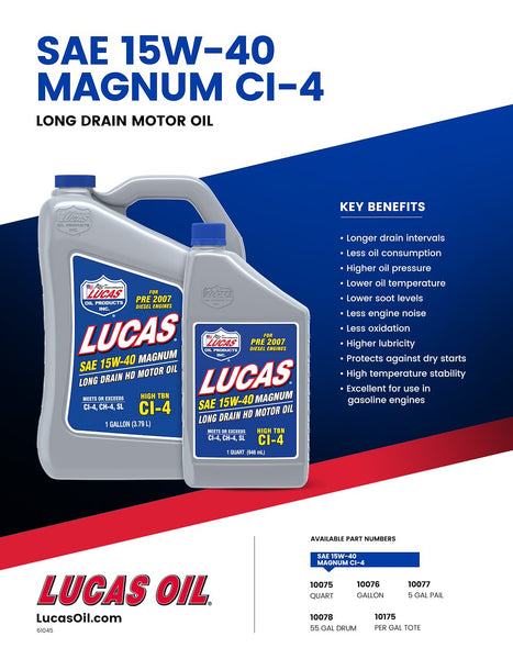Lucas Oil 15W-40 Magnum High Total Base Number Oil (MPN: 10076)
