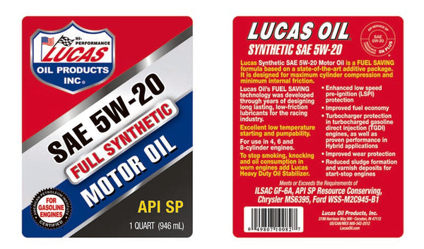 Lucas Oil Synthetic 5W-20 Motor Oil (MPN: 10082)