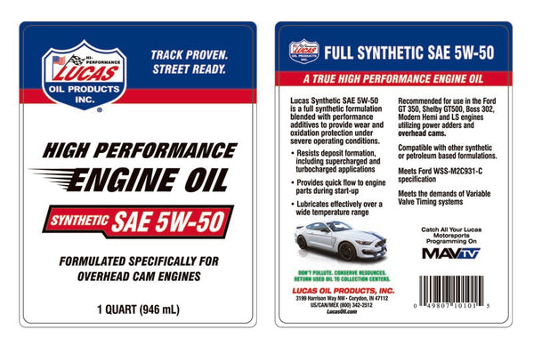 Lucas Oil Synthetic High Mileage Motor Oil (MPN: 10101)