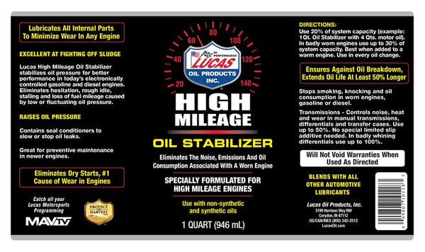 Lucas High Mileage Oil Stabilizer (MPN: 10118)