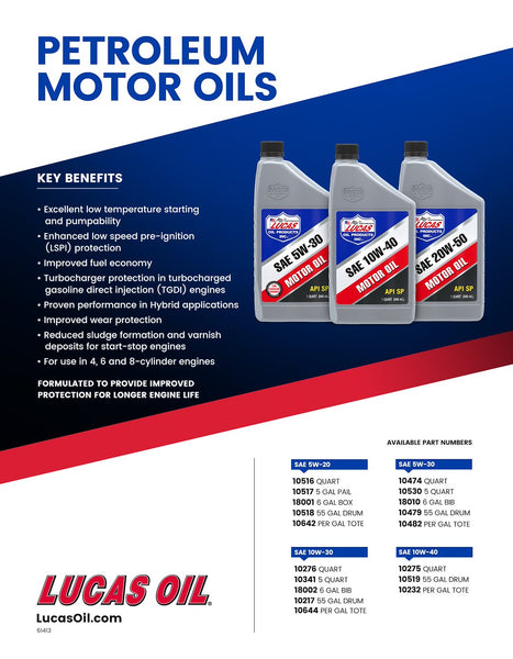 Lucas Oil SAE 10W40 Motor Oil (MPN: 10275)
