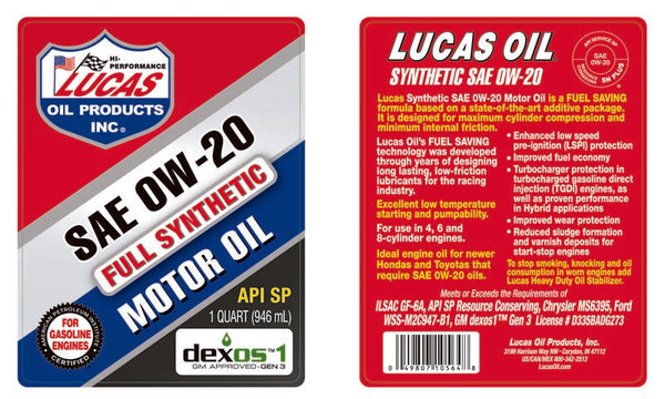 Lucas Synthetic High Performance Motor Oil (MPN: 10564)
