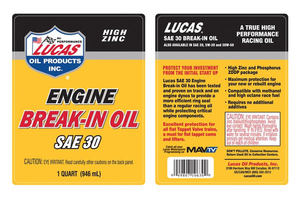 Lucas Oil Break In Synthetic Oil (MPN: 10630)
