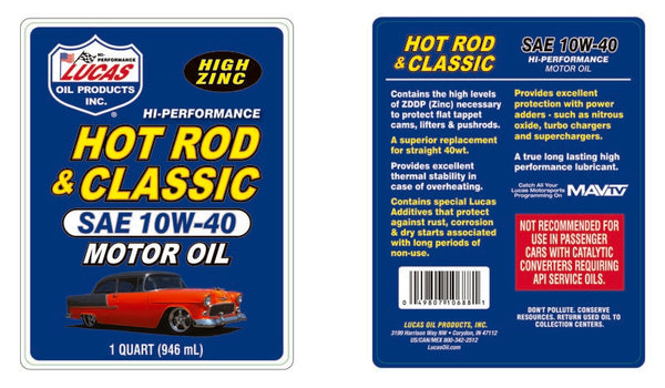 Lucas Oil Hot Rod And Classic Car Motor Oil (MPN: 10688)