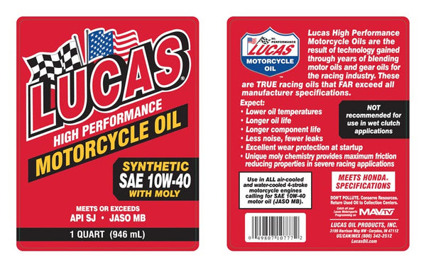 Lucas High Performance 4T Motorcycle Oil (MPN: 10777)