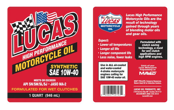 Lucas High Performance Motorcycle Oil (MPN: 10793)