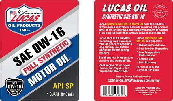 Lucas Oil Synthetic High Mileage Motor Oil (MPN: 11181)