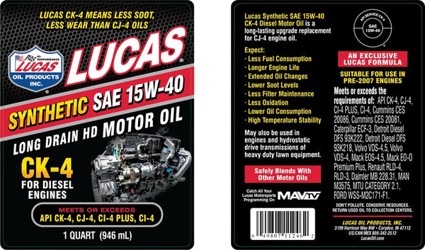 Lucas Oil Synthetic Motor Oil (MPN: 11246)