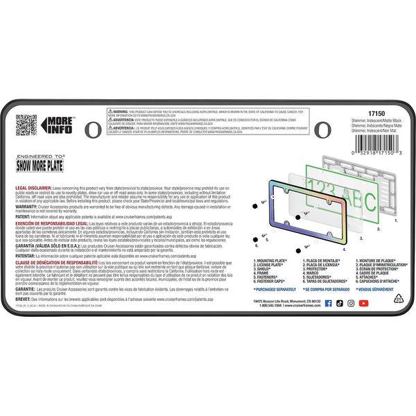 Cruiser Accessories Shimmer Iridescent License Plate Frame (MPN: 17150)