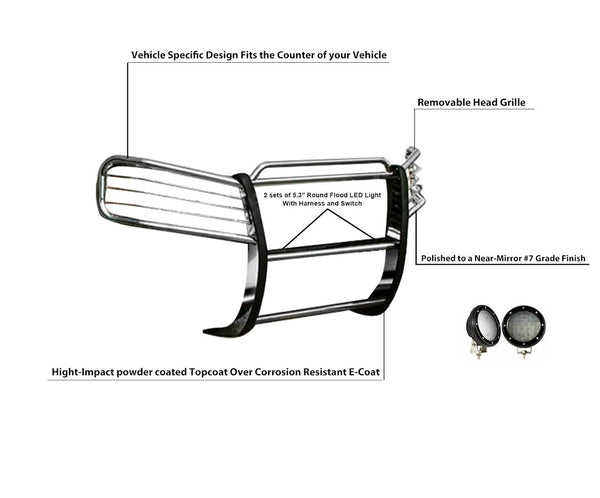 Black Horse Offroad Grille Guard Kit (MPN: 17GD26MSS-PLFB)