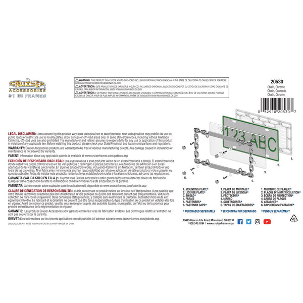 Cruiser Accessories Chrome Chain License Plate Frame (MPN: 20530)