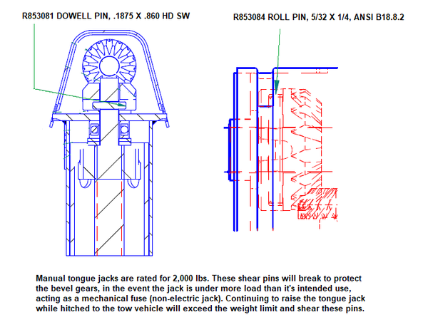 Manual A-Frame Round Sidewind Trailer Tongue Jack (MPN: 29025B)