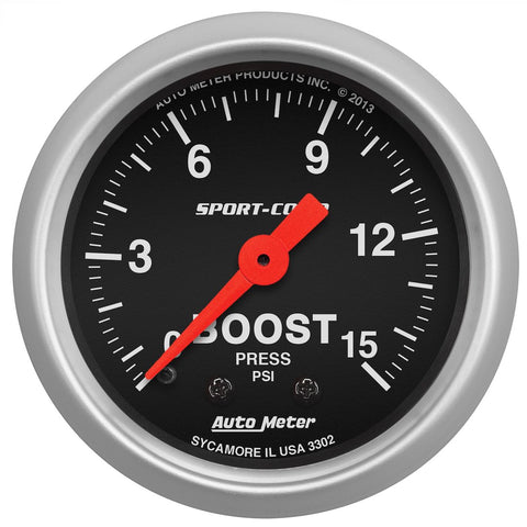 AutoMeter Boost Gauge 2-1/16 Inch Mechanical 0-15 PSI (MPN: 3302)