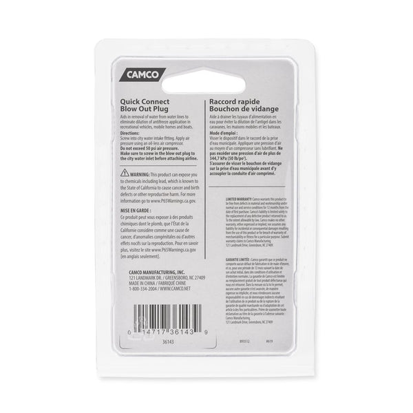 Camco Water System Blow Out Plug (MPN: 36143)