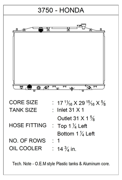 CSF Radiator With Transmission Cooler (MPN: 3750)