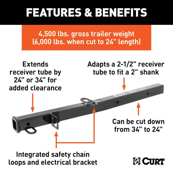 CURT Trailer Hitch Receiver Tube Adapter (MPN: 45048)