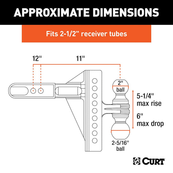 CURT Adjustable Trailer Hitch Ball Mount (MPN: 45902)