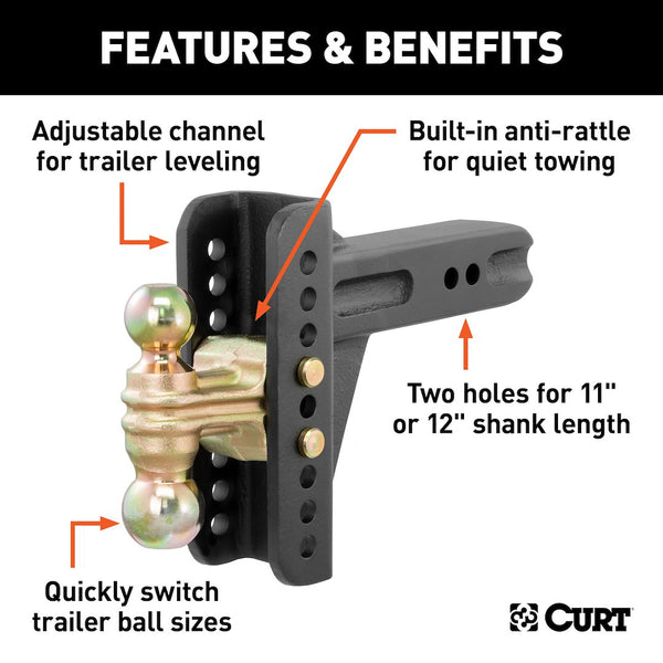CURT Adjustable Trailer Hitch Ball Mount (MPN: 45902)