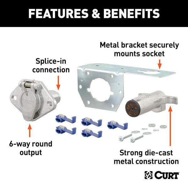 CURT 6-Way Round Connector Plug And Socket Kit (MPN: 58093)
