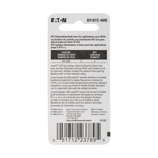 Bussmann EasyID Orange Blade Fuse (MPN: BP/ATC-40ID)