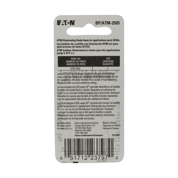 Bussmann EasyID Clear Blade ATM Fuse (MPN: BP/ATM-25ID)