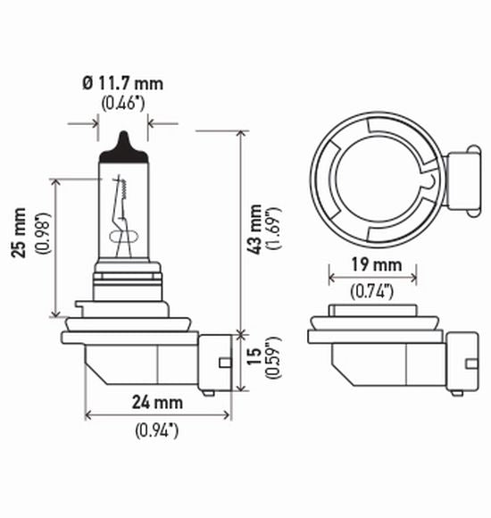 HELLA Halogen Headlight Bulb (MPN: H11 24V)