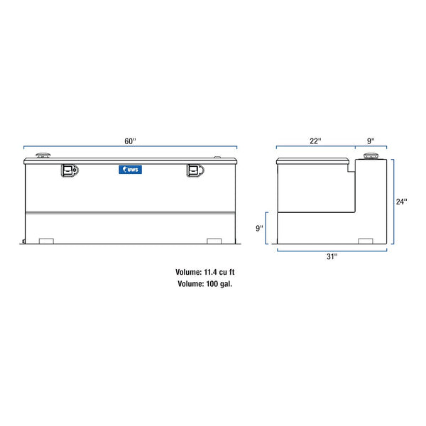 UWS Steel Transfer Tank With Aluminum Tool Box (MPN: ST-100-COMBO-MB)