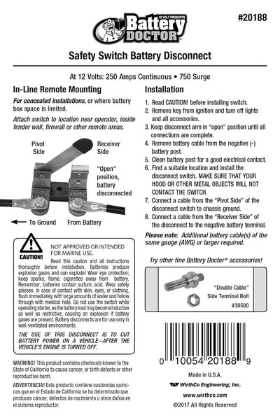 WirthCo Battery Doctor Battery Disconnect Switch (MPN: 20188)