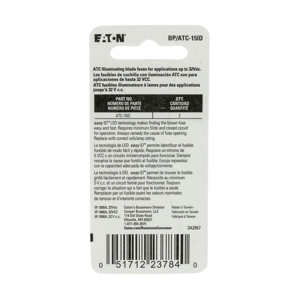 Bussmann EasyID Illuminating Blade Fuse (MPN: BP/ATC-15ID)