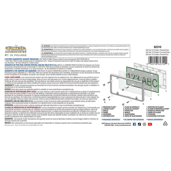 Cruiser License Plate Frame with Tuf Bubble Shield (MPN: 62310)