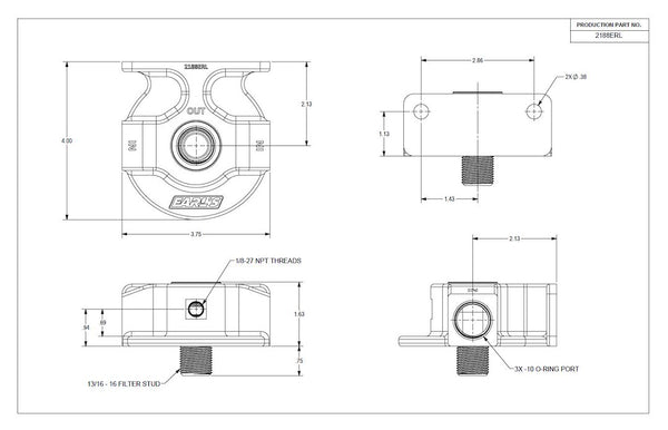 Earl's Billet Remote Oil Filter Mount (MPN: 2188ERL)