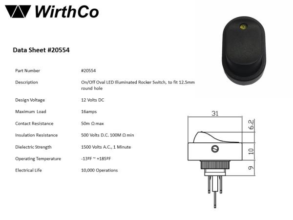 WirthCo Multi Purpose Switch 16 Ampere Rocker LED Amber (MPN: 20554 ...