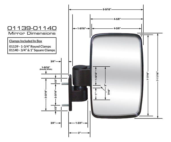 CIPA Square Clamp Side View Mirror (MPN: 01140)