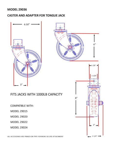 BAL RV Trailer Tongue Jack Caster (MPN: 29036B)