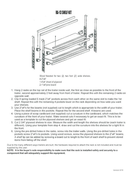 Rack-Em Shelf Bracket Kit (MPN: RA-13)