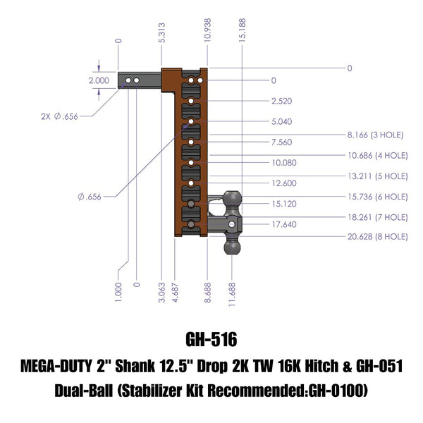 Gen-Y Hitch Mega-Duty Adjustable Drop Hitch (MPN: GH-516)