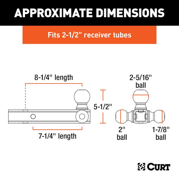 Multi Tow Ball Mount for 2-1/2 Inch Receiver (MPN: 45651)