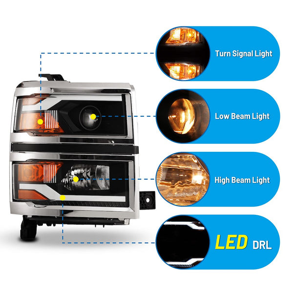 Winjet Headlight Assembly With Halogen Bulbs (MPN: CHWJ-0382C-B)