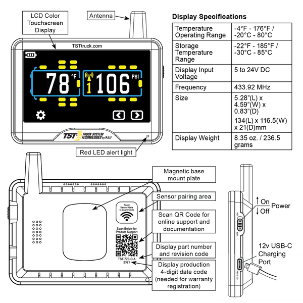 Truck System Technology Tire Pressure Monitoring System (MPN: TST-770-RV-4-TC)