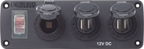 Blue Sea Switch Panel with Rocker Switch and USB Charger (MPN: 4365-BSS)