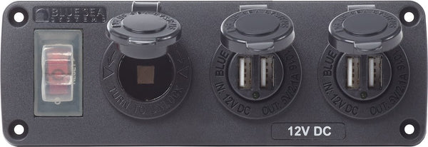 Blue Sea Switch Panel with Rocker Switch and USB Charger (MPN: 4365-BSS)