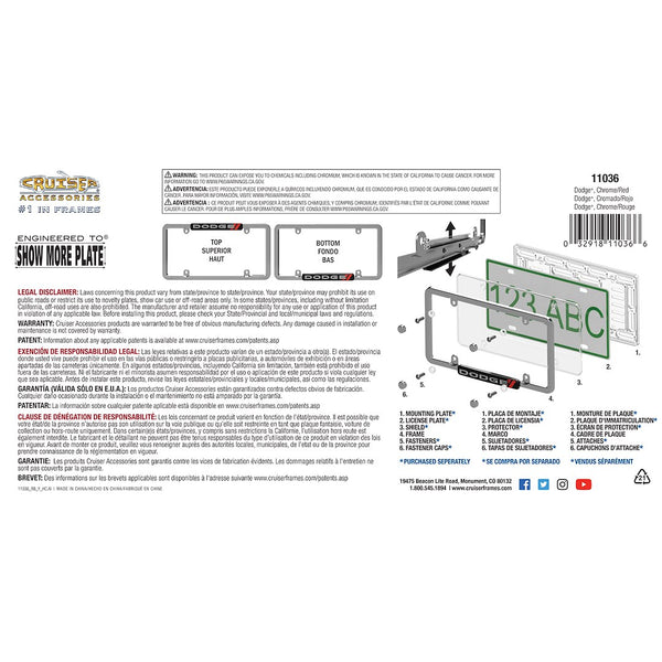 License Plate Frame with Black and Red Dodge Logo (MPN: 11036)