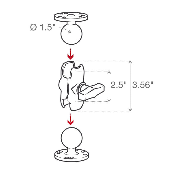 Ram Mounts Short Double Socket Arm (MPN: RAM-201U-B)