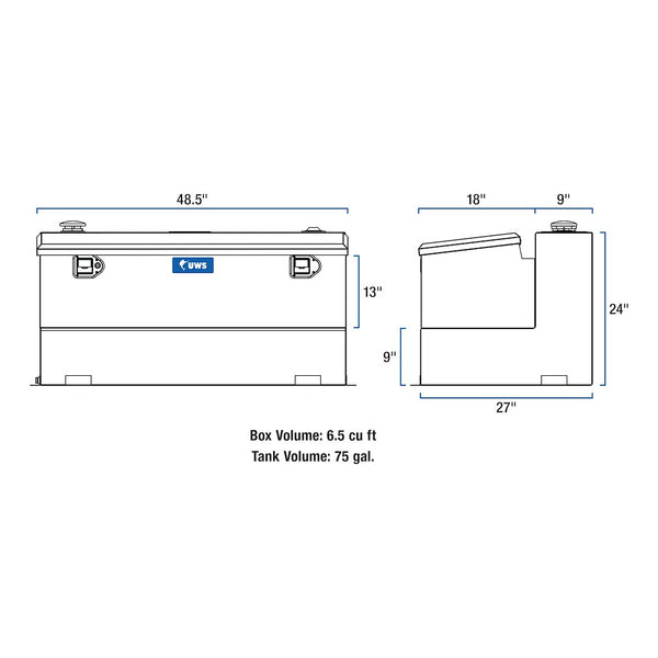 UWS Steel Transfer Tank With Aluminum Tool Box (MPN: ST-75-COMBO-MB)