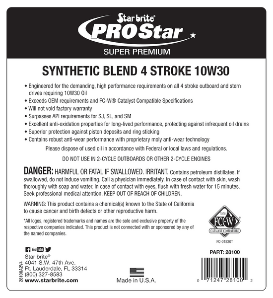 Star Brite Pro Star Synthetic Blend Oil (MPN: 028105)